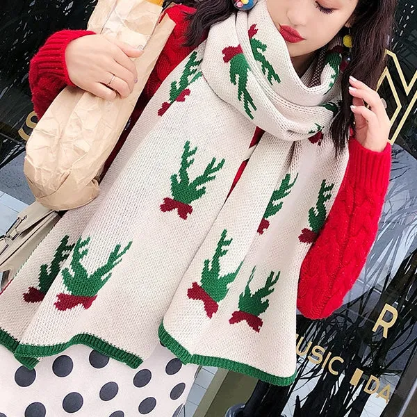 Warm Cashmere Thick Scarf Shawl Wrap for Women Ladies Girls Animal Elk Wapiti Moose Pattern 40x200