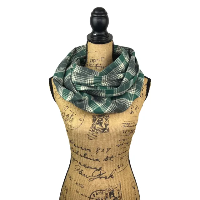 Warm Dark Grey, Emerald and Creamy White Luxe Collection Plaid Infinity and Blanket Scarves