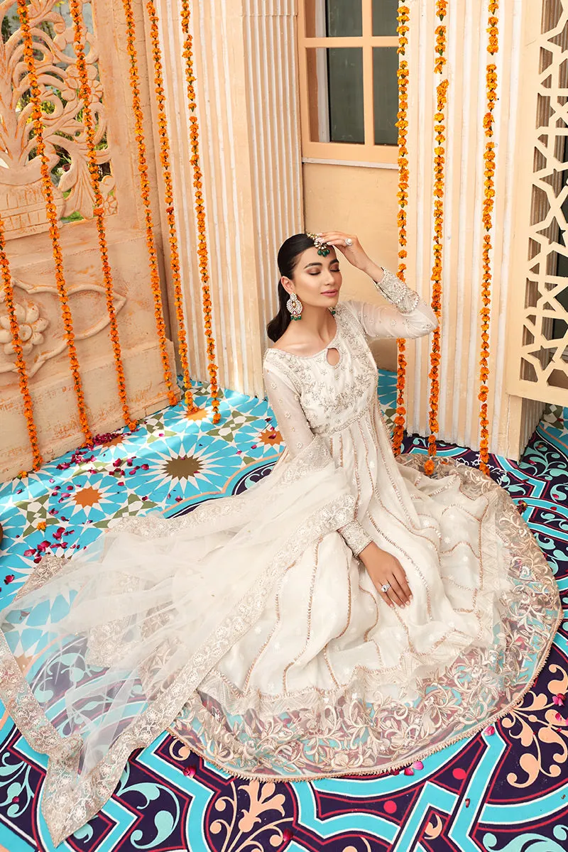 White and Gold Dress Pakistani in Pishwas Style #WS709