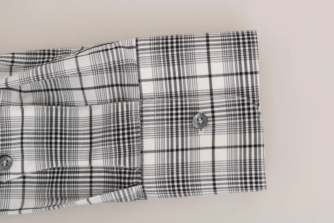 White Gray Check Cotton GOLD Slim Shirt