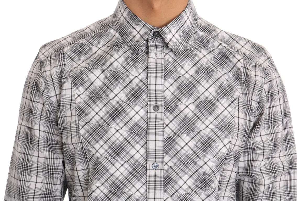 White Gray Check Cotton GOLD Slim Shirt