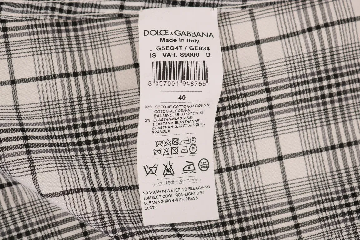 White Gray Check Cotton GOLD Slim Shirt