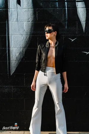 White Rolldown Flare Pants
