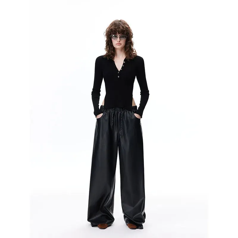 Wide-Leg Faux Leather Pants