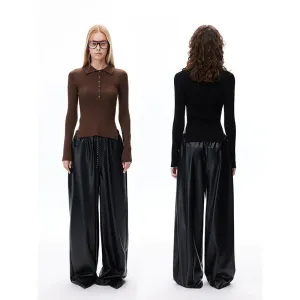 Wide-Leg Faux Leather Pants