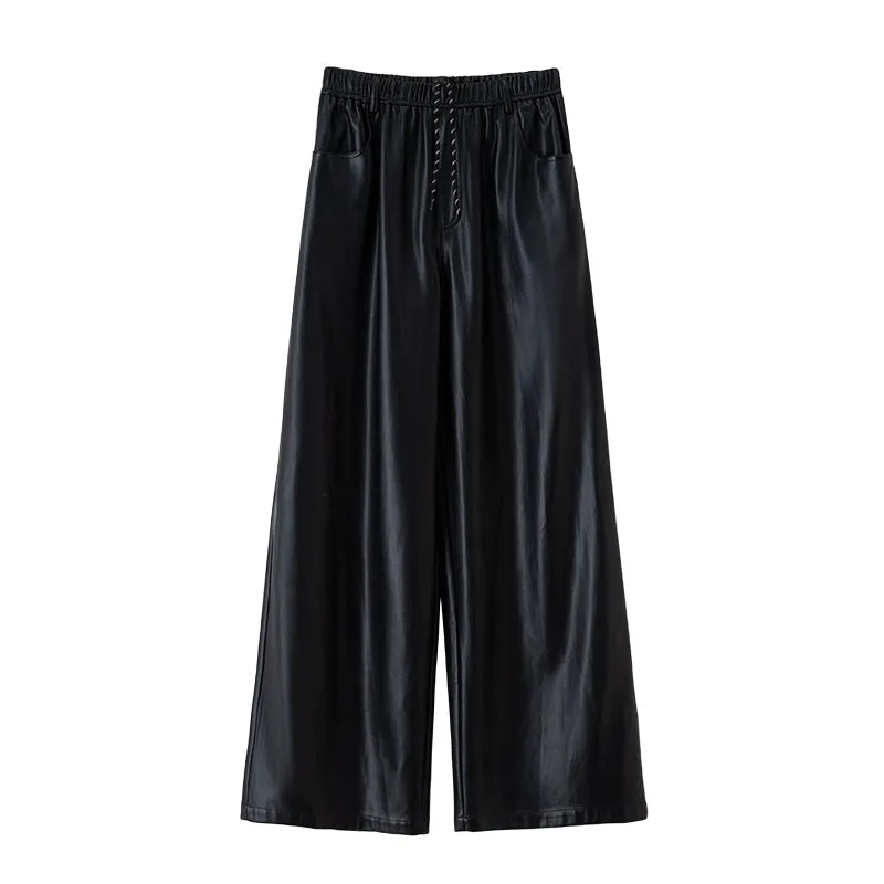 Wide-Leg Faux Leather Pants