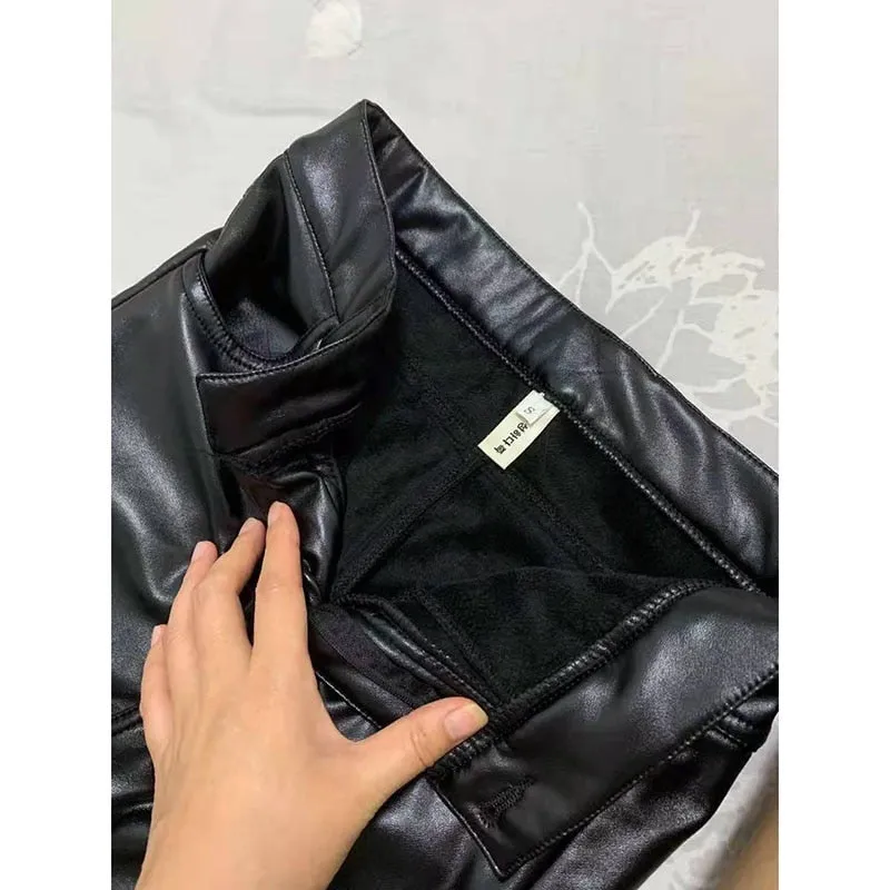 Winter Faux Leather Pants Women High Waist Skinny Pants