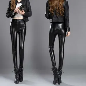 Winter Faux Leather Pants Women High Waist Skinny Pants