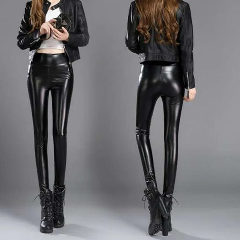 Winter Faux Leather Pants Women High Waist Skinny Pants