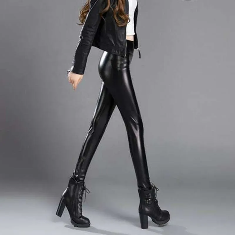 Winter Faux Leather Pants Women High Waist Skinny Pants