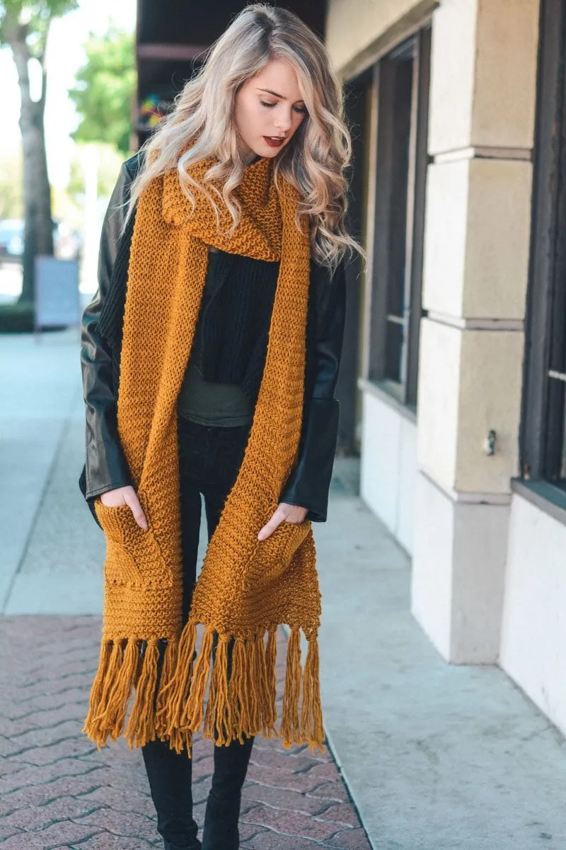 Winter Long Knit Scarf with Pockets Ivory Beige