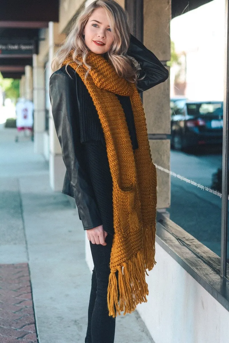 Winter Long Knit Scarf with Pockets Ivory Beige