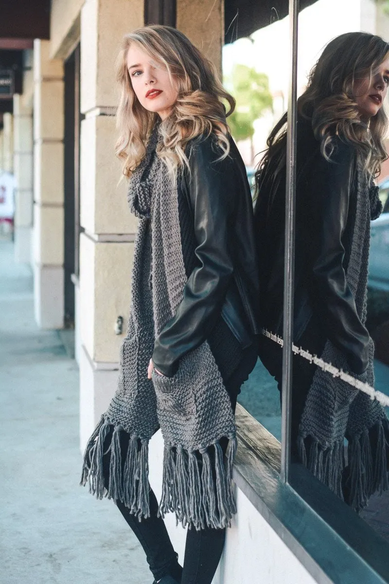 Winter Long Knit Scarf with Pockets Ivory Beige