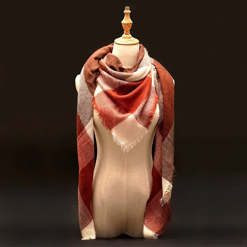 Winter Scarf Luxury Tartan Cashmere Scarf Women Wool Plaid Blanket Scarf Pashmina Wrap Shawls and Scarves Hijab