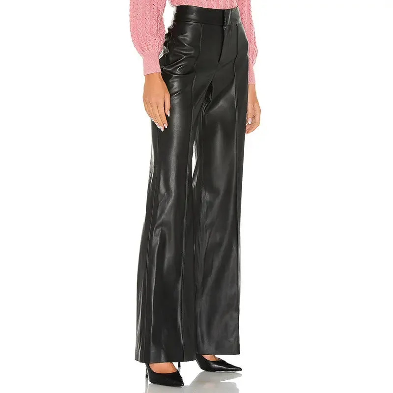 Woman Loose  Trousers Faux Leather