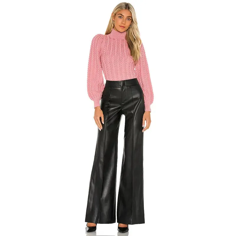 Woman Loose  Trousers Faux Leather