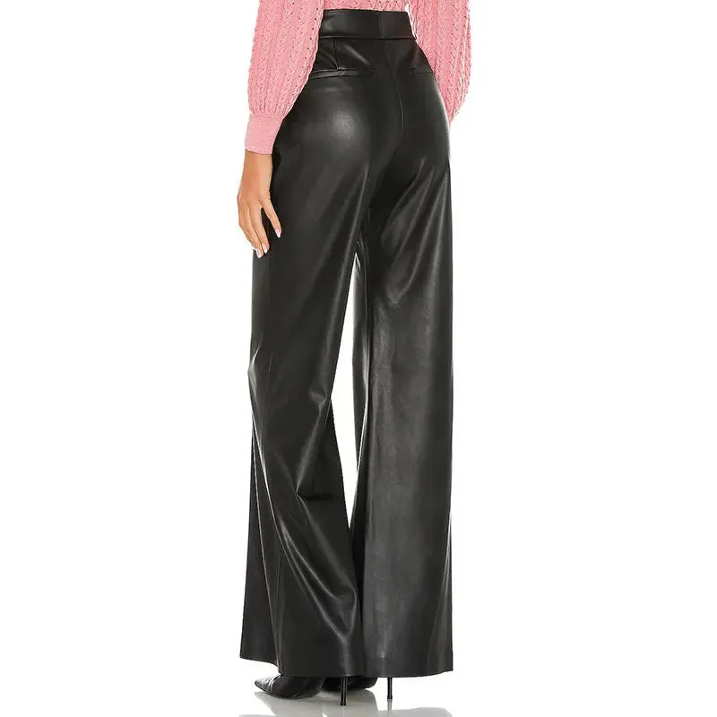 Woman Loose  Trousers Faux Leather