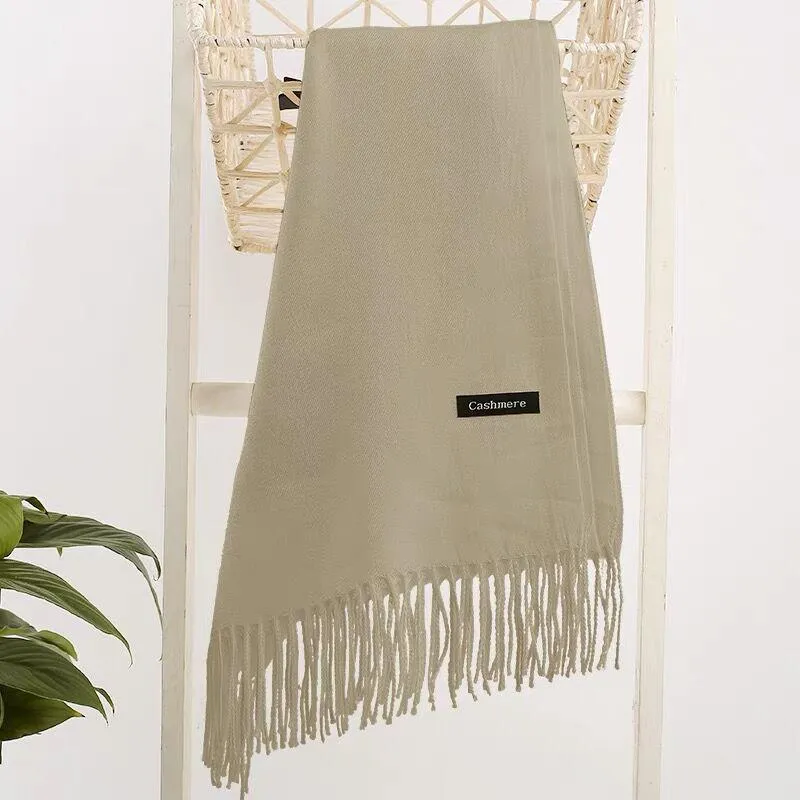 Women Cashmere Scarves with Tassel Soft Solid Color Warm Long Wraps Scarf Casual Lady Winter Shawl