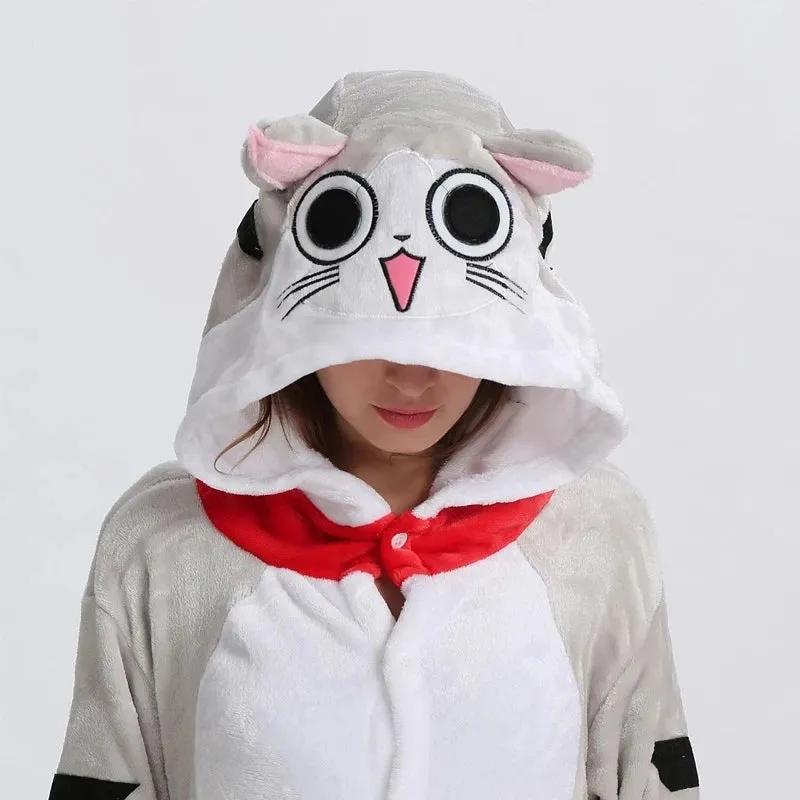Women Cat Onesies Hooded Sleepwear Unisex Men Pajamas Winter Animal Pajamas One Piece Halloween Xmas Cosplay Costumes Homewear