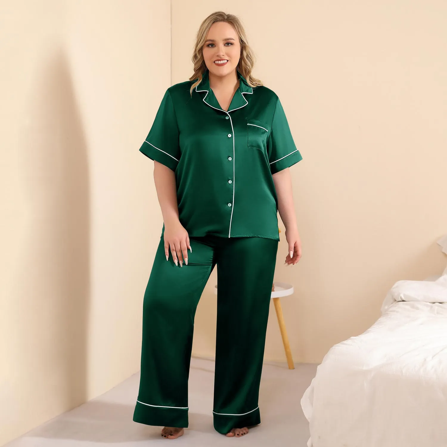 Women Plus Size Silk Pajama Set 100% Washable Silk Pjs