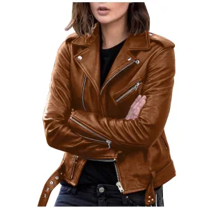 Women Plus Size Solid Color Reto Zipper Jacket 2024 Women Vintage Loose Pu Faux Leather Short Jacket High Street Motorcycle Coat