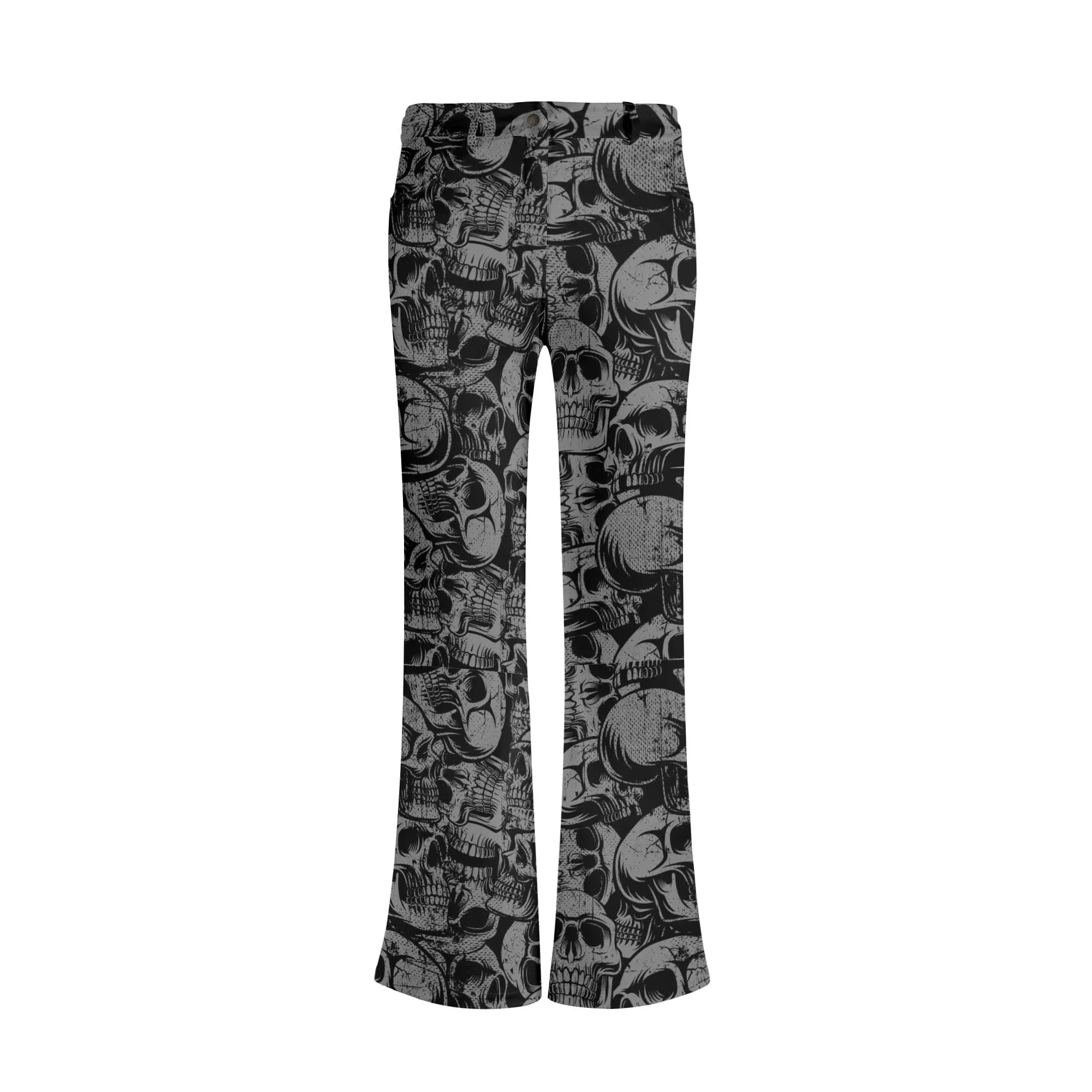 Womens Black Skulls Print Elegant Flare Pants