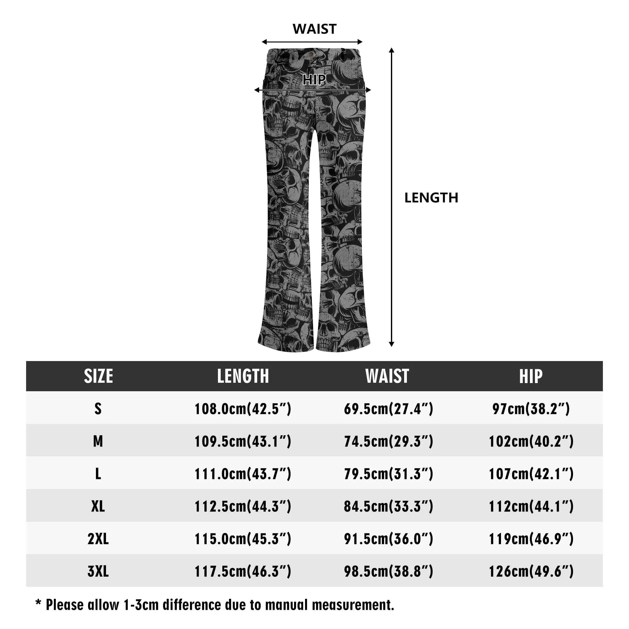 Womens Black Skulls Print Elegant Flare Pants