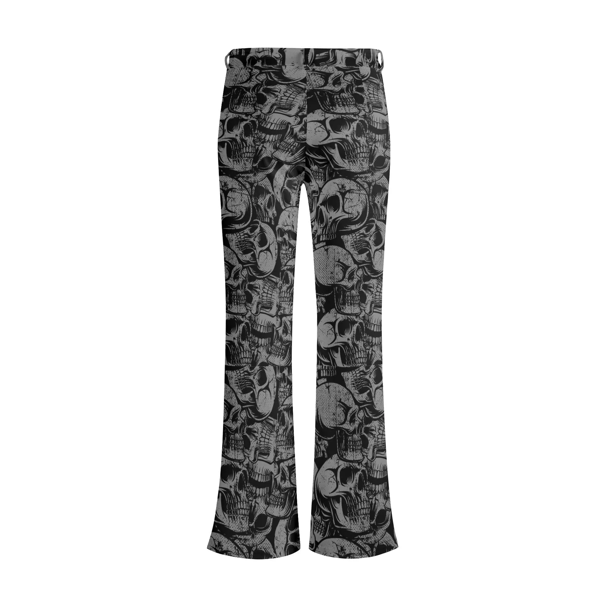Womens Black Skulls Print Elegant Flare Pants