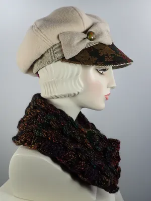 Womens chunky hand crocheted infinity scarf. Black cowl scarf for ladies.