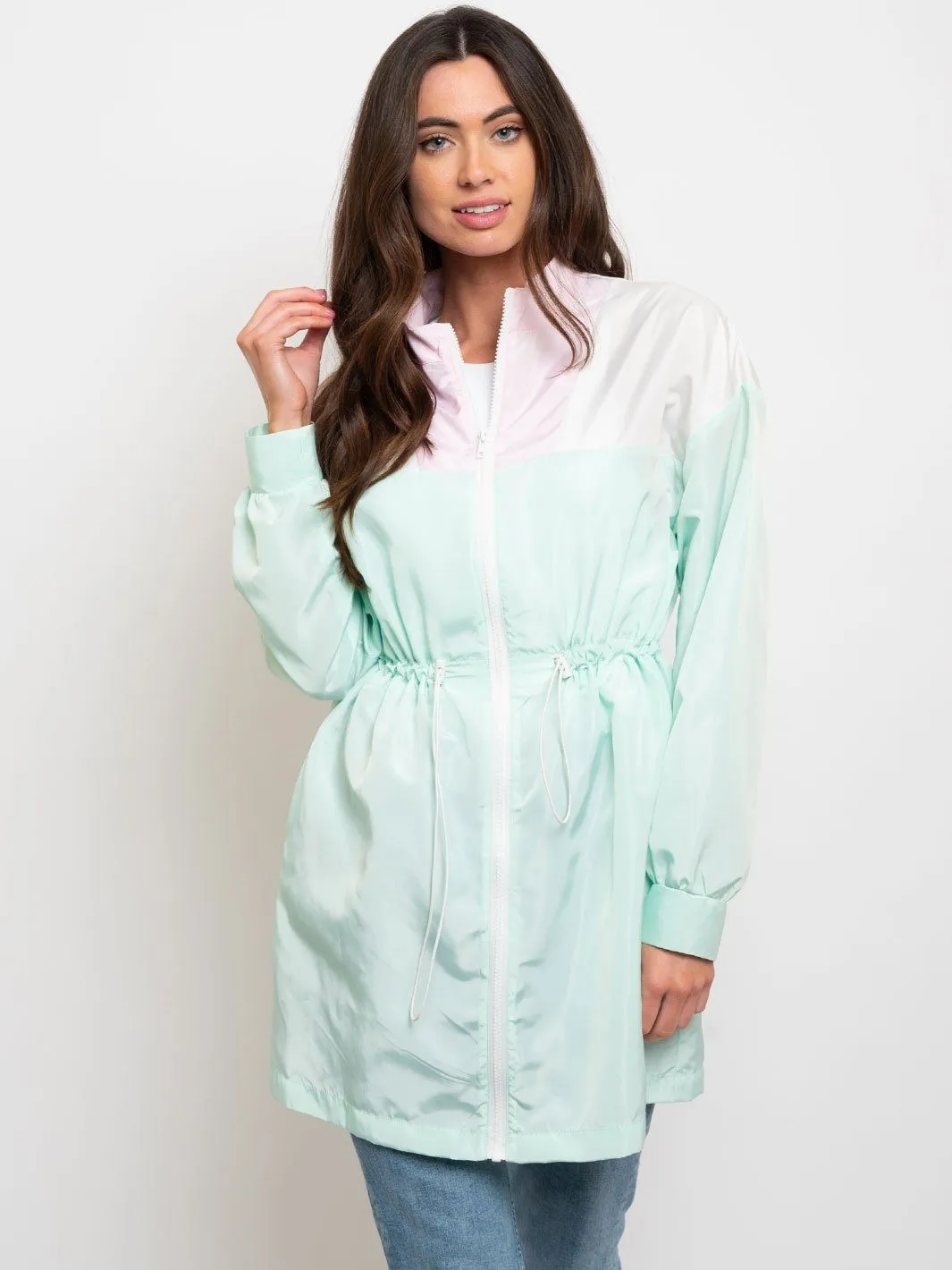 WOMEN'S LONG WINDBREAKER COLOR BLOCK JACKET