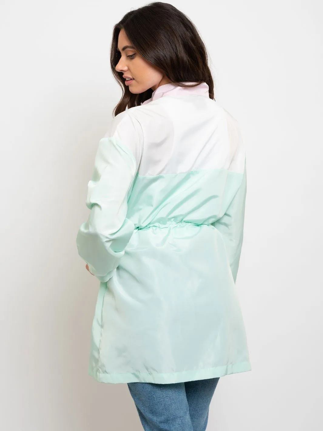WOMEN'S LONG WINDBREAKER COLOR BLOCK JACKET