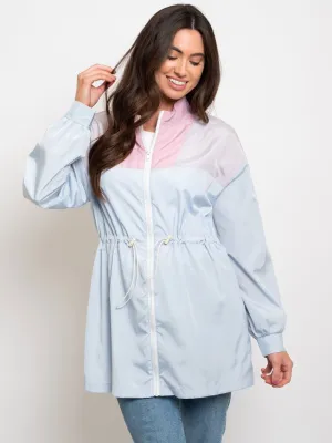 WOMEN'S LONG WINDBREAKER COLOR BLOCK JACKET