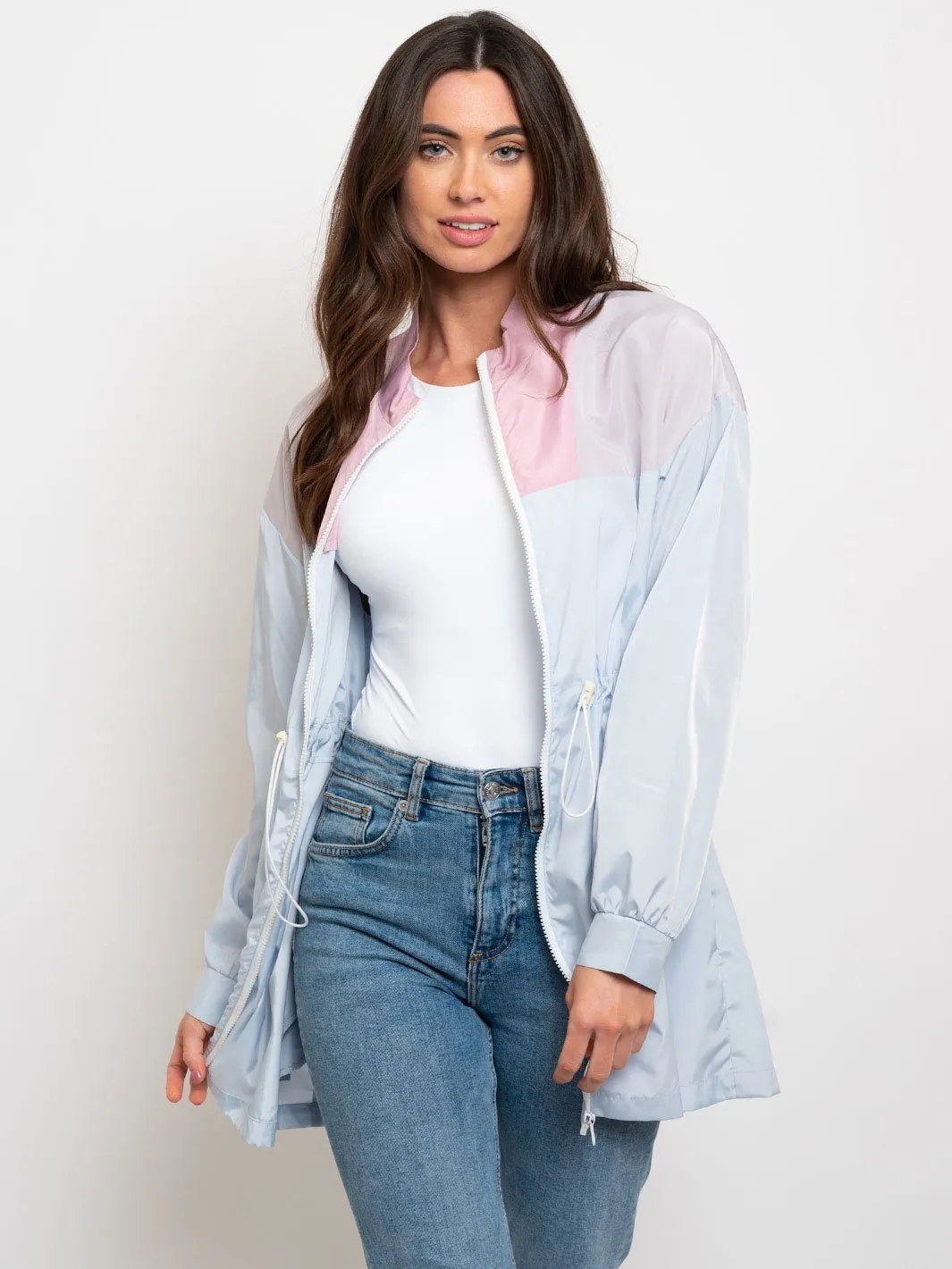 WOMEN'S LONG WINDBREAKER COLOR BLOCK JACKET