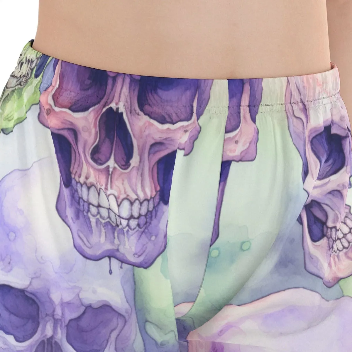 Women's Purple Green Skulls Silk Pajama Set