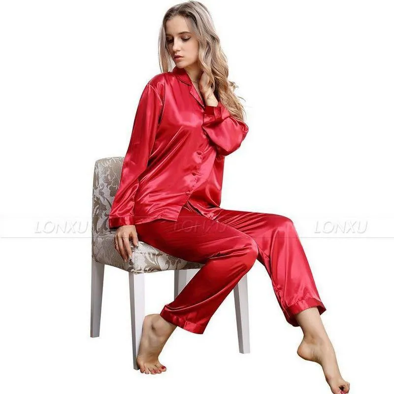 Womens Silk Satin Pajamas Set Pajama Set Sleepwear Loungewear