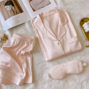 Women's Square Diamond Button Ice Silk Short Sleeve Casual Silk Pajamas Two-piece Set