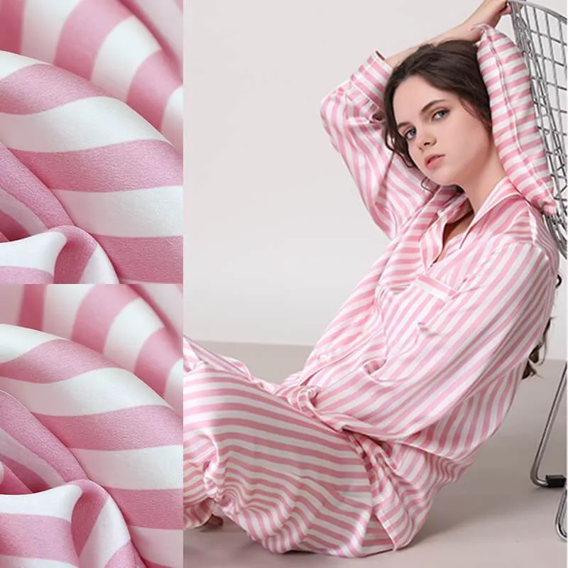 Women's Striped Silk Pajama Set 100% Stripe Silk Pjs