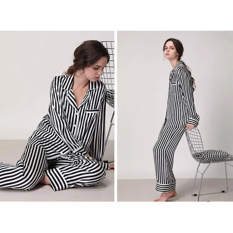 Women's Striped Silk Pajama Set 100% Stripe Silk Pjs