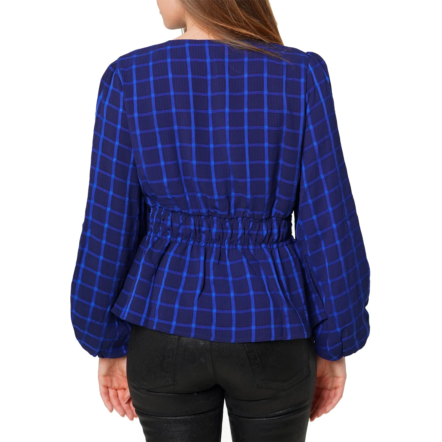 Women's V-neck Checkered Blouse in Night Plaid