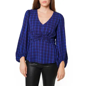 Women's V-neck Checkered Blouse in Night Plaid