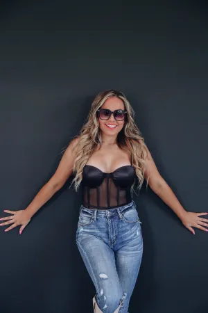Worth The Risk Mesh Corset Bodysuit - Black