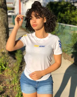 Yellow/Blue SA | White Tee (Solid Yellow/Blue Sleeves)