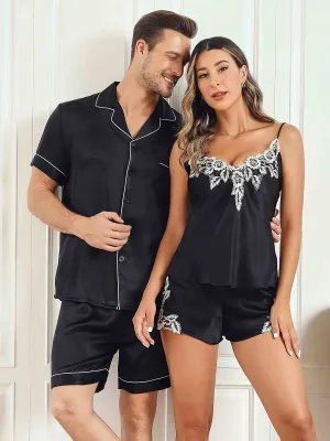 Zijden korte Pyjama Sets Voor Paar (totaal 4 stks)