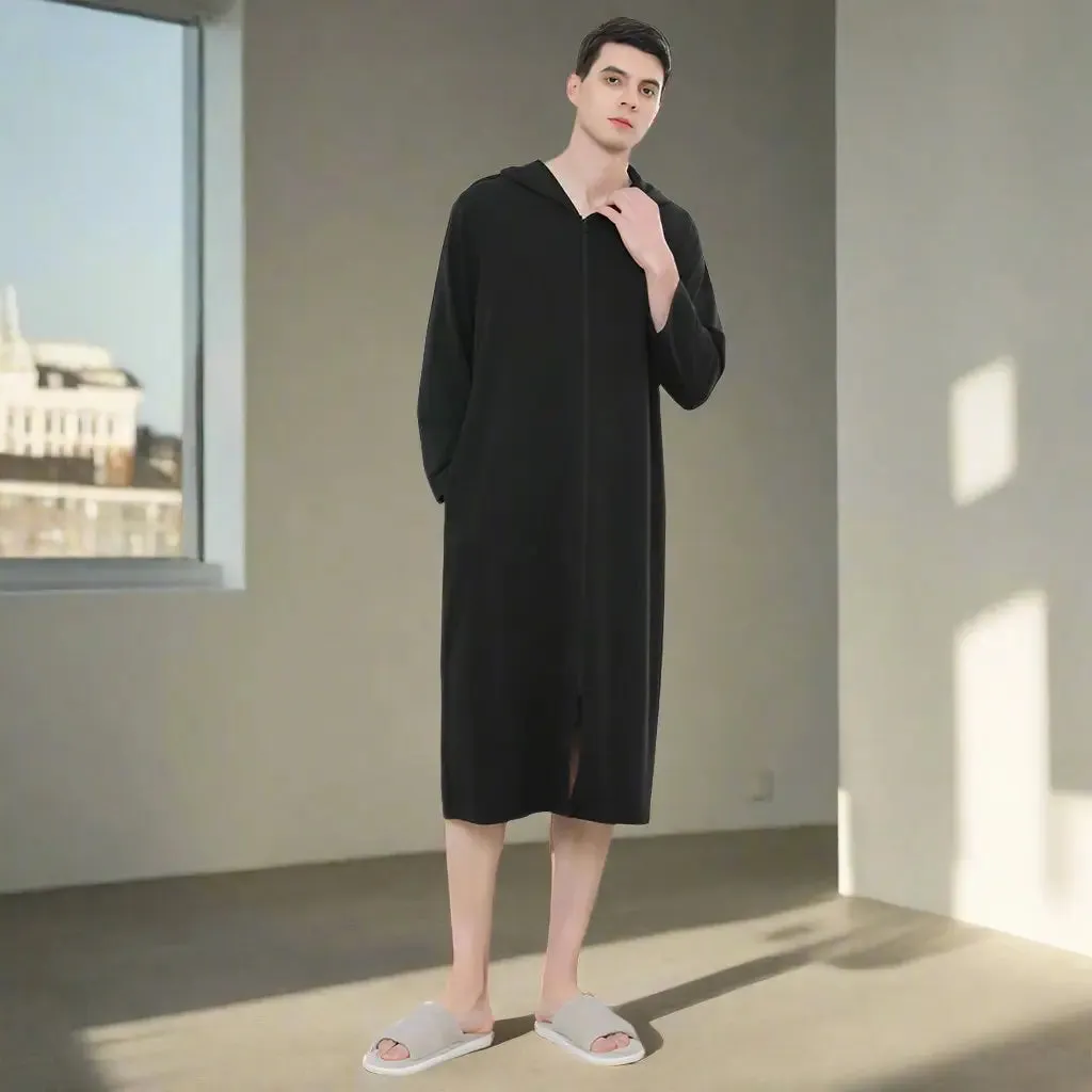 Zipper Hooded Bathrobe