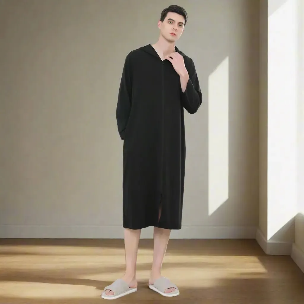 Zipper Hooded Bathrobe