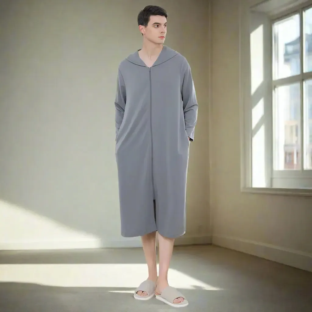 Zipper Hooded Bathrobe