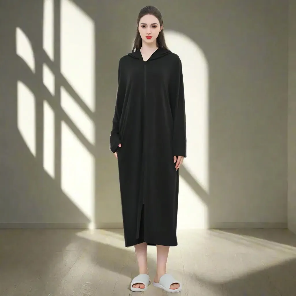 Zipper Hooded Bathrobe