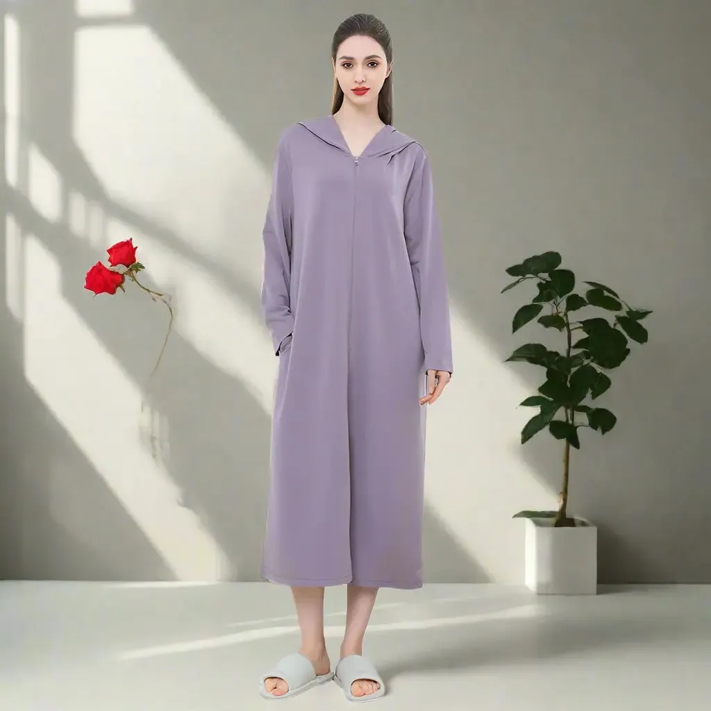 Zipper Hooded Bathrobe