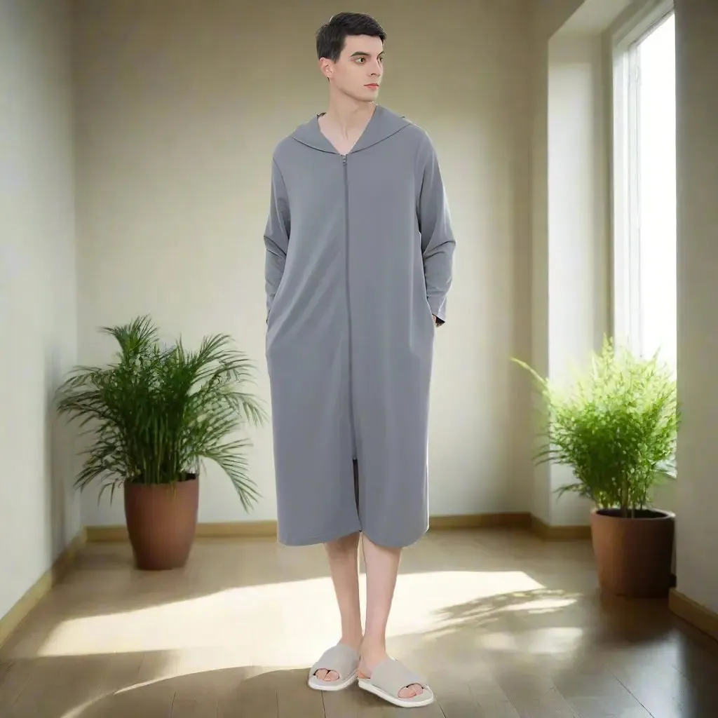 Zipper Hooded Bathrobe