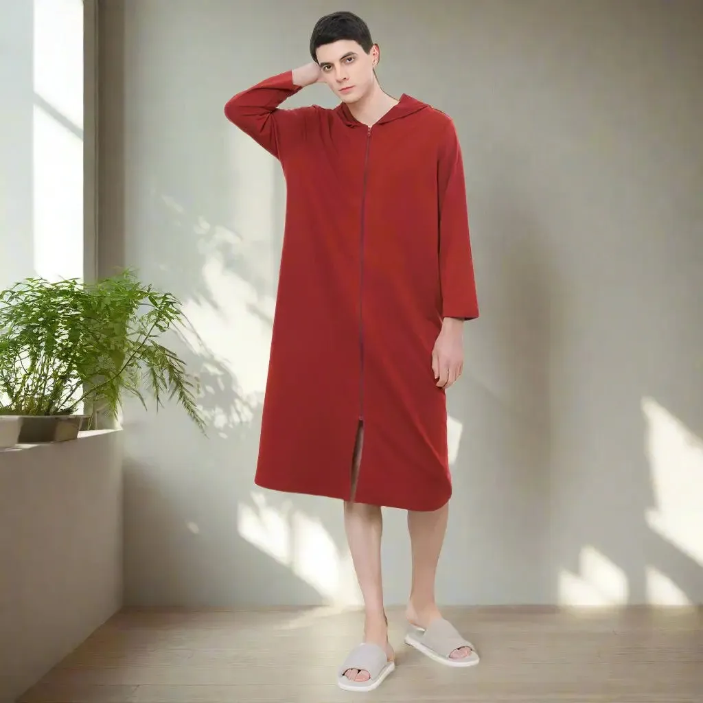 Zipper Hooded Bathrobe